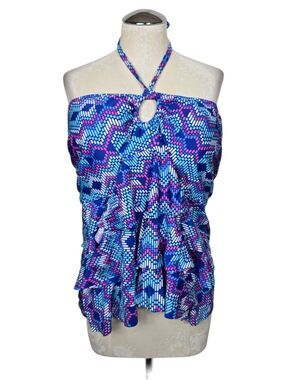 Collections By Catalina Blue Halter Ruffle Tankini 3X Swimwear Pink White